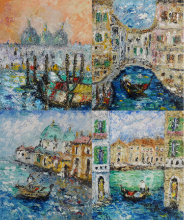 Malarstwo zatytułowany „Venice Houses Canal…” autorstwa Indrani Ghosh, Oryginalna praca, Olej