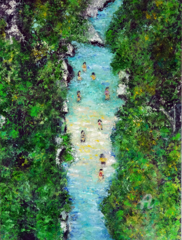 Painting titled "Acheron River Greec…" by Indrani Ghosh, Original Artwork, Oil Mounted on Other rigid panel