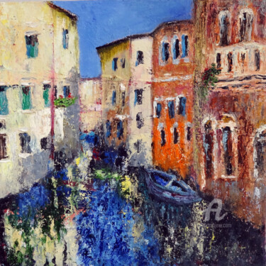 Pintura intitulada "Venice Italy Textur…" por Indrani Ghosh, Obras de arte originais, Óleo Montado em Outro painel rígido