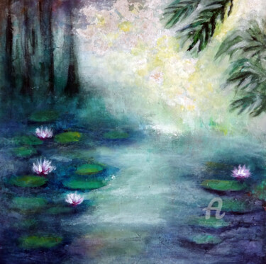 Schilderij getiteld "Serenity Amidst the…" door Indrani Ghosh, Origineel Kunstwerk, Acryl Gemonteerd op Andere stijve panelen