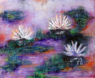 Картина под названием "Abstract Water Lily…" - Indrani Ghosh, Подлинное произведение искусства, Масло