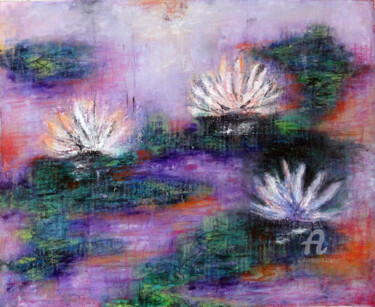 Malerei mit dem Titel "Abstract Water Lily…" von Indrani Ghosh, Original-Kunstwerk, Öl