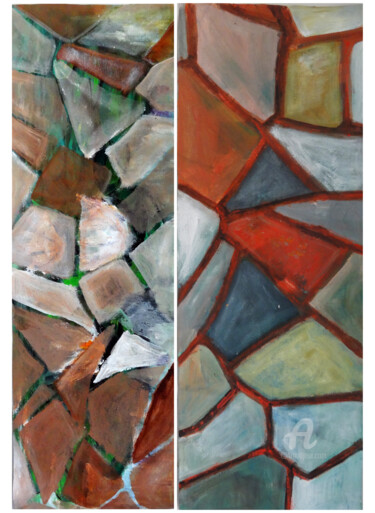 Painting titled "Broken Mosaic Tiles…" by Indrani Ghosh, Original Artwork, Acrylic