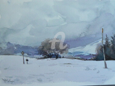Pittura intitolato "Inverno in montagna" da Igli Arapi, Opera d'arte originale, Acquarello