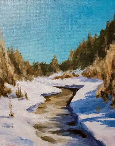 Malarstwo zatytułowany „Winter river” autorstwa Igor Makeev, Oryginalna praca, Olej