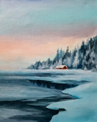 Painting titled "Frozen lake" by Igor Makeev, Original Artwork, Oil