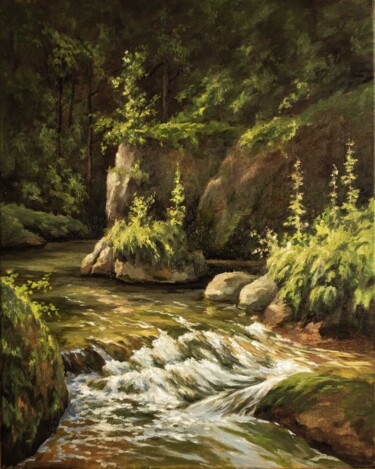 「"Forest stream".」というタイトルの絵画 Igor Makeevによって, オリジナルのアートワーク, オイル