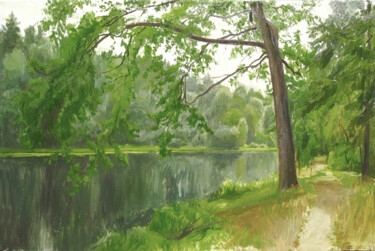 Peinture intitulée "Камшиловский пруд" par Igor Masin, Œuvre d'art originale, Huile Monté sur Châssis en bois