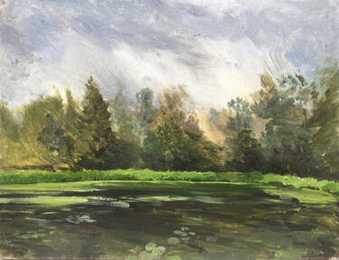 Картина под названием "Лесное озеро" - Игорь Машин, Подлинное произведение искусства, Масло Установлен на Другая жесткая пан…