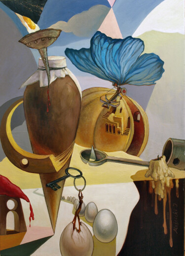 Schilderij getiteld "Still life with eggs" door Igor Moscicki, Origineel Kunstwerk, Olie