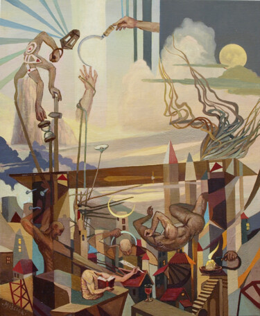Painting titled "GENESIS" by Igor Moscicki, Original Artwork, Oil Mounted on Wood Stretcher frame