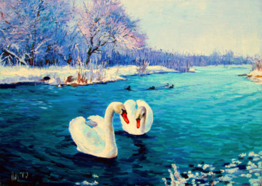 Peinture intitulée "Лебединое озеро" par Igor Pautov, Œuvre d'art originale, Huile