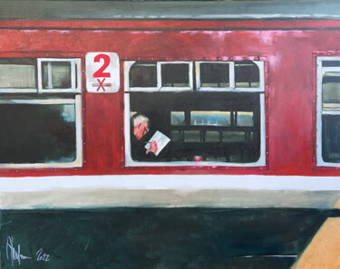「Non-smoking carriag…」というタイトルの絵画 Igor Shulmanによって, オリジナルのアートワーク, オイル ウッドストレッチャーフレームにマウント