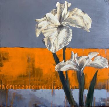 Pittura intitolato "About of irises." da Igor Shulman, Opera d'arte originale, Olio Montato su Telaio per barella in legno