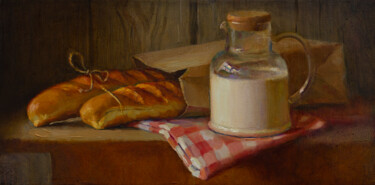 Malerei mit dem Titel "Warm bread" von Igor Sventitski, Original-Kunstwerk, Öl Auf Keilrahmen aus Holz montiert