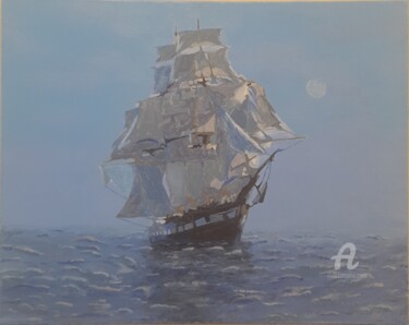 Картина под названием "Одинокий фрегат" - Игорь Землянский, Подлинное произведение искусства, Акрил