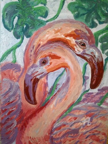 Painting titled "Розовый фламинго" by Igor Zemlianskii, Original Artwork, Acrylic