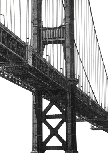 Disegno intitolato "Golden Gate Bridge" da Ikrambek Muratbaev, Opera d'arte originale, Inchiostro