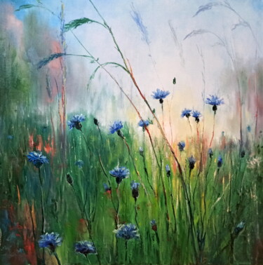 Peinture intitulée "Cornflower Dawn" par Ilgiz Murtazin, Œuvre d'art originale, Huile