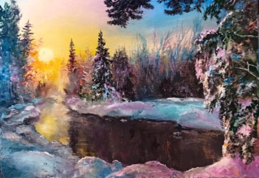 Peinture intitulée "Winter end sunrise" par Ilgiz Murtazin, Œuvre d'art originale, Huile Monté sur Châssis en bois