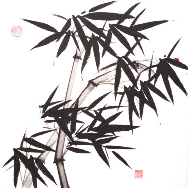 「Two bamboos with a…」というタイトルの絵画 Ilana Shechterによって, オリジナルのアートワーク, インク