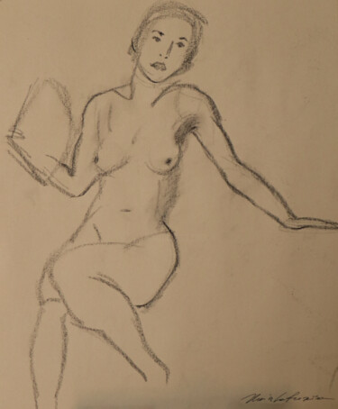 Desenho intitulada "Donna con ventaglio" por Ilaria La Preziosa, Obras de arte originais, Carvão