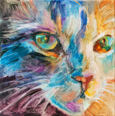Schilderij getiteld "Prisma Cat" door Ilaria La Preziosa, Origineel Kunstwerk, Olie