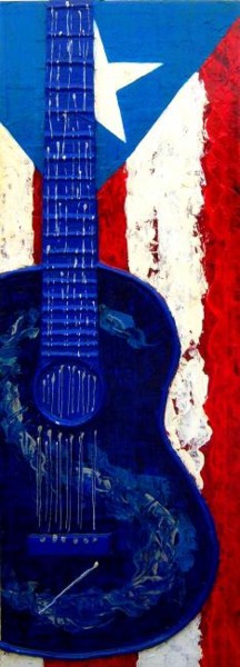 Painting titled "GUITARRA BANDERA PR" by Edna Ildefonso, Original Artwork