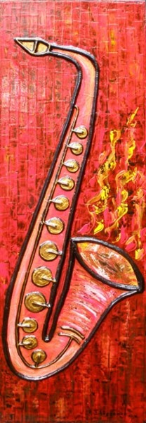 Schilderij getiteld "Sax Rojo1" door Edna Ildefonso, Origineel Kunstwerk