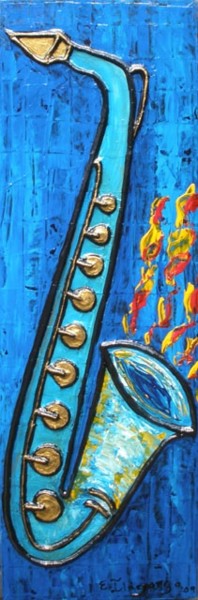 Schilderij getiteld "Sax Blue" door Edna Ildefonso, Origineel Kunstwerk