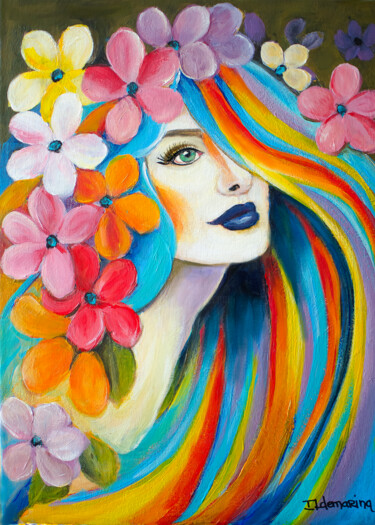Peinture intitulée "O rosto da Primavera" par Ildemarina Rodrigo, Œuvre d'art originale, Acrylique