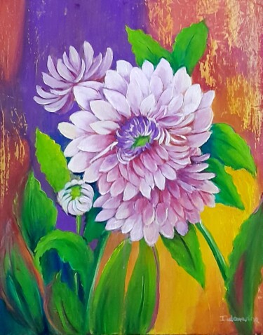 Pintura intitulada "Flores ao Pôr do Sol" por Ildemarina Rodrigo, Obras de arte originais, Acrílico