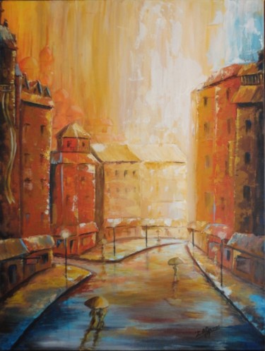 Schilderij getiteld "Rue de couleurs" door Ileana Ramos, Origineel Kunstwerk, Acryl