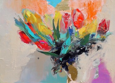 Schilderij getiteld "les fleurs" door Ilgvars Zalans, Origineel Kunstwerk, Olie