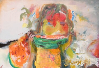 Painting titled "girl with watermelon" by Ilgvars Zalans, Original Artwork, Oil