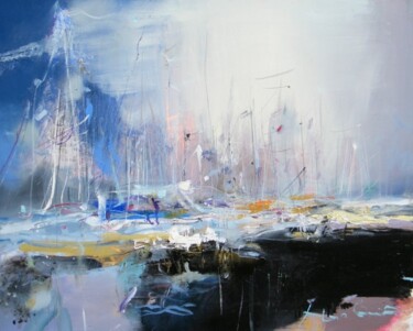 Painting titled "gray harbour" by Ilgvars Zalans, Original Artwork, Oil Mounted on Wood Stretcher frame