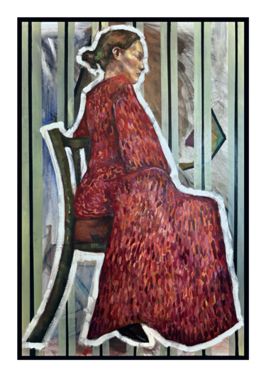 Schilderij getiteld "Woman in red" door Ilia Volkov, Origineel Kunstwerk, Olie