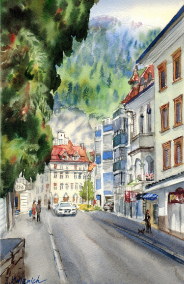 Malarstwo zatytułowany „Interlaken Switzerl…” autorstwa Ilona Kalenich, Oryginalna praca, Akwarela