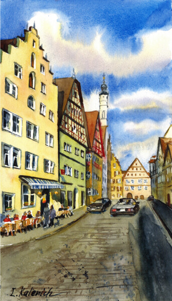 Painting titled "Rothenburg ob der T…" by Ilona Kalenich, Original Artwork, Watercolor