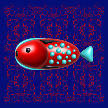 Digitale Kunst getiteld "Red blue fish" door Ilona Matushkova, Origineel Kunstwerk, Digitaal Schilderwerk