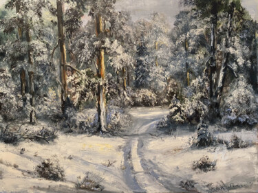 Painting titled "Winter" by Ilona Terekhina, Original Artwork, Oil Mounted on Wood Stretcher frame