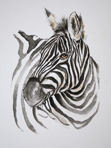 Schilderij getiteld "zebra" door Ilona Petzer, Origineel Kunstwerk, Aquarel