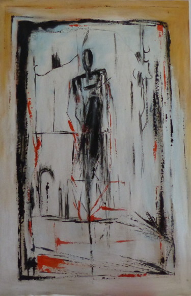 Drawing titled ""Errance "" by Jeanne Le Guen, Original Artwork, Ink Mounted on Wood Panel