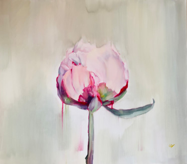 Painting titled "Peony bud" by Ilze Ergle-Vanaga, Original Artwork, Oil