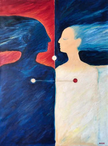 Картина под названием "Two. One - red & bl…" - Irina Makarova, Подлинное произведение искусства, Масло