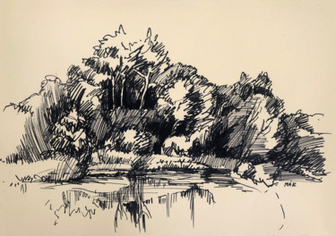 Dessin intitulée "Graphic Landscape 1…" par Irina Makarova, Œuvre d'art originale, Marqueur