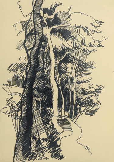 Drawing titled "Landscape 9 (A Path…" by Irina Makarova, Original Artwork, Marker