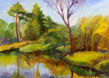 Painting titled "Autumn Lake after R…" by Irina Makarova, Original Artwork, Oil