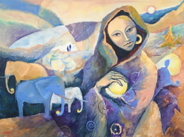 Pittura intitolato "Moon King's Daughte…" da Irina Makarova, Opera d'arte originale, Olio