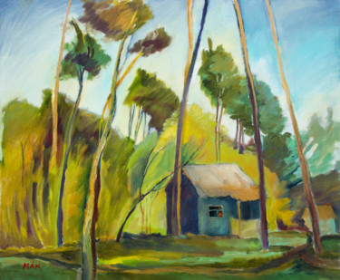Malerei mit dem Titel "LANDSCAPE WITH A HO…" von Irina Makarova, Original-Kunstwerk, Öl